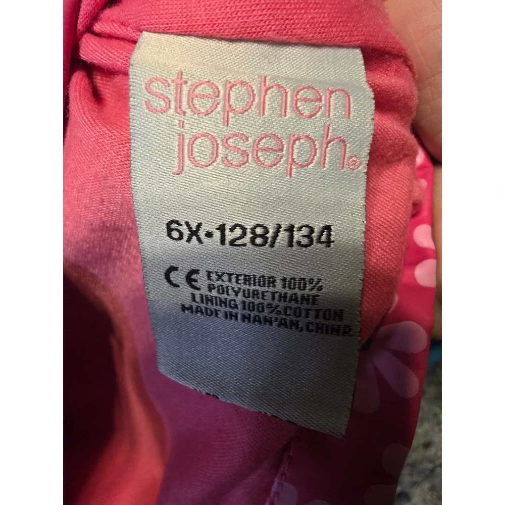 982 Stephen Joseph Girls Rainbow Clouds Raincoat Navy Blue Pink Hooded Jacket 6X